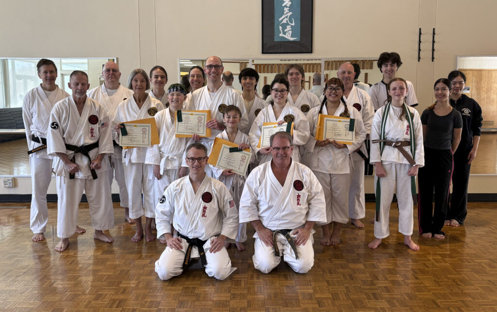 Group photo of the combined Northfield and Carleton dojo participants in the Saturday full-belt test